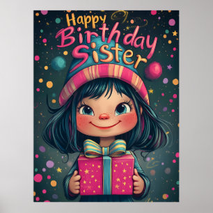 Gekke Gelukkige Verjaardag Zuster Illustratie Poster