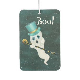 Gekke gezicht van Ghost in Sky Blue Top Hat Skull Luchtverfrisser