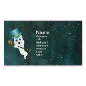 Gekke Ghost in Night Sky Top Hoed  Skull Cane Magnetisch Visitekaartje (Voorkant)