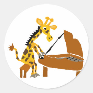 Gekke Giraffe die de piano speelt Ronde Sticker