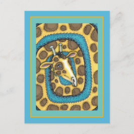 GEKKE GIRAFFE LONG NECK EN SPOTS, FUNNY FOLK ART BRIEFKAART