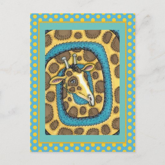 GEKKE GIRAFFE LONG NECK EN SPOTS, FUNNY FOLK ART BRIEFKAART (Voorkant)