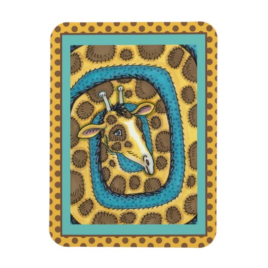 GEKKE GIRAFFE LONG NECK EN SPOTS, FUNNY FOLK ART MAGNEET (Verticaal)