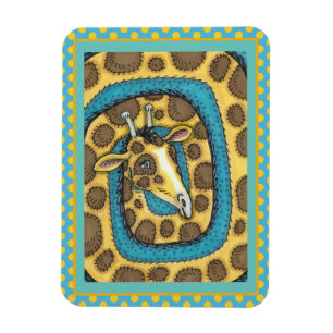 GEKKE GIRAFFE LONG NECK EN SPOTS, FUNNY FOLK ART MAGNEET