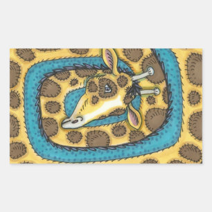 GEKKE GIRAFFE LONG NECK EN SPOTS, FUNNY FOLK ART RECHTHOEKIGE STICKER