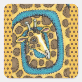 GEKKE GIRAFFE LONG NECK EN SPOTS, FUNNY FOLK ART VIERKANTE STICKER