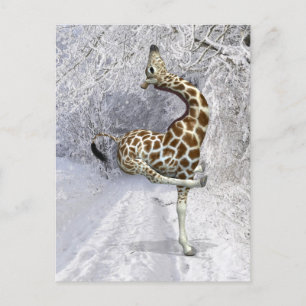 Gekke Giraffe spelen in Snow Briefkaart