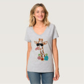 Gekke Giraffe zonnebril Funny Face Sarcastic T-shirt (Voorkant volledig)