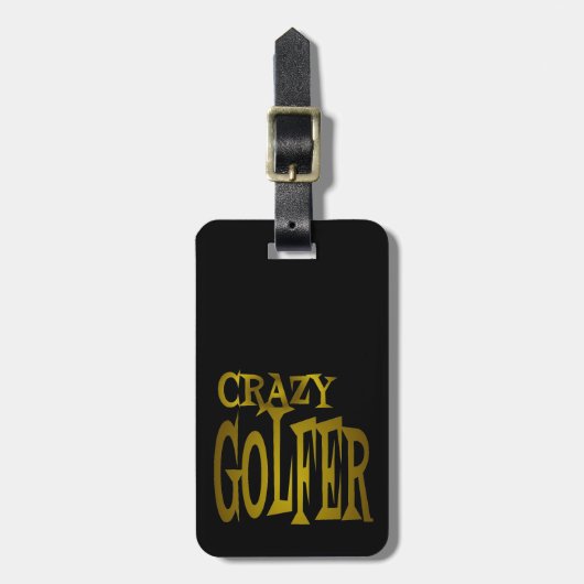 Gekke golfer in goud bagagelabel (Voorkant verticaal)