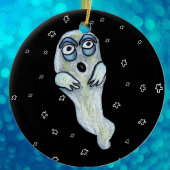 Gekke Goofy Cartoon Ghost Big Eyes Stars Keramisch Ornament