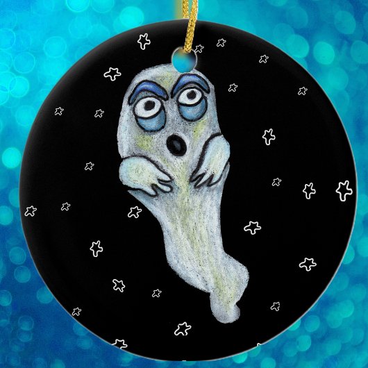 Gekke Goofy Cartoon Ghost Big Eyes Stars Keramisch Ornament
