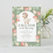 Gekke Goose Aardbeien Meisje Baby shower Kaart (Staand voorkant)