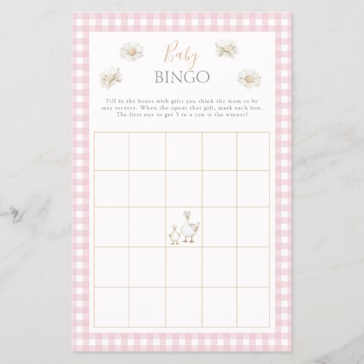Gekke Goose Baby Bingo Whimsical Roze Douche Game Flyer (Voorkant)