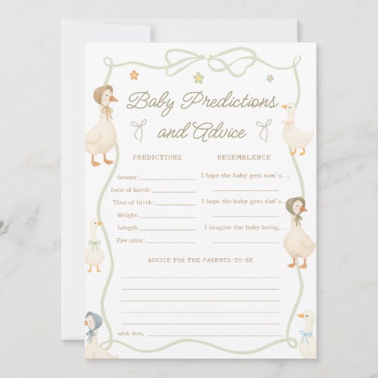 Gekke Goose Baby shower Baby voorspellingen Game K Kaart (Voorkant)