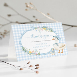Gekke Goose Baby shower Blauw Dank u kaart Notitiekaartje