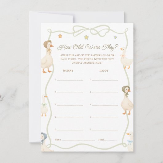 Gekke Goose Baby shower Hoe oud waren ze spel Kaart (Voorkant)