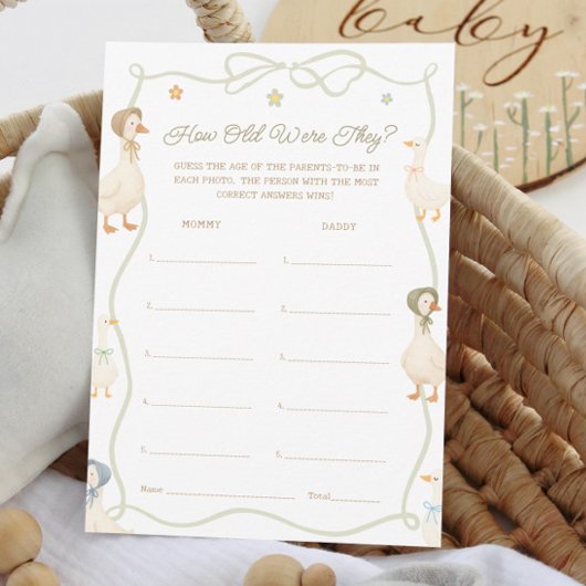 Gekke Goose Baby shower Hoe oud waren ze spel Kaart