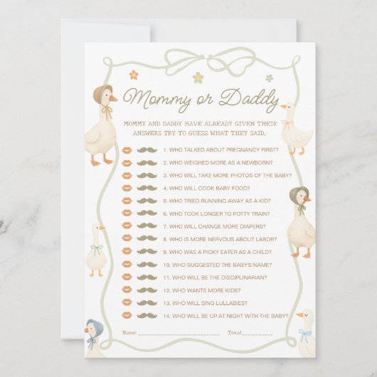 Gekke Goose Baby shower Mama of Daddy Game Kaart (Voorkant)