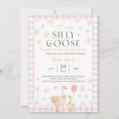 Gekke Goose Baby shower Pink Gingham Uitnodiging (Voorkant)