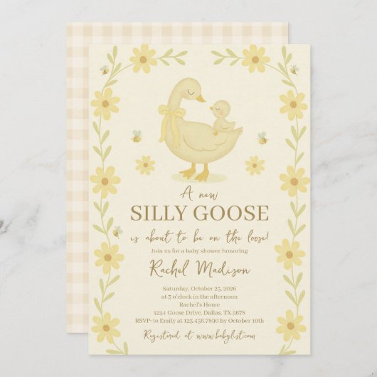 Gekke Goose Baby shower Uitnodiging (Voorkant / Achterkant)