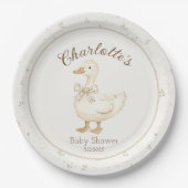 Gekke Goose Beige Bow  baby shower Papieren Bordje (Voorkant)