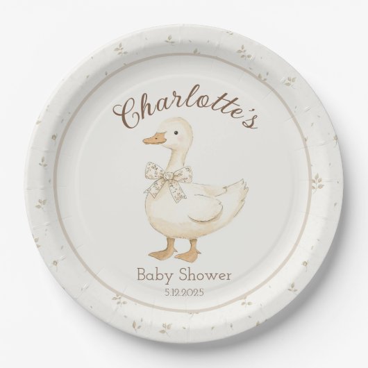 Gekke Goose Beige Bow baby shower Papieren Bordje (Voorkant)