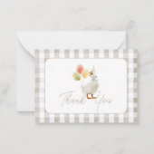 Gekke Goose Beige Gingham Baby shower Dank u Notitiekaartje (Voorkant)