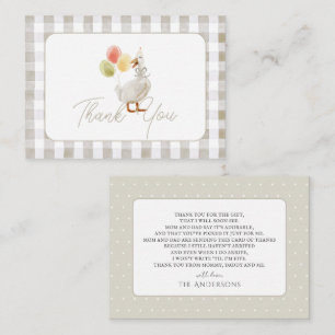 Gekke Goose Beige Gingham Baby shower Dank u Notitiekaartje