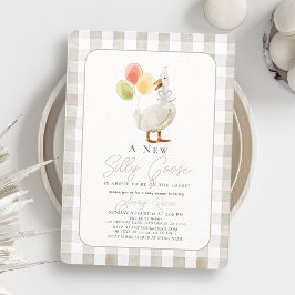 Gekke Goose Beige Gingham Baby shower Kaart