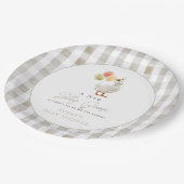 Gekke Goose Beige Gingham Baby shower Papieren Bordje (Gekanteld)