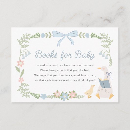 Gekke Goose Bloemen Blauwe strik Boeken voor Baby Informatiekaartje (Voorkant)