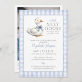 Gekke Goose Blue Baby shower Foto QR-code Kaart (Voorkant / Achterkant)