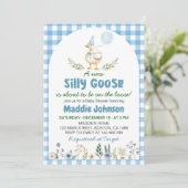 Gekke Goose Blue Balloon Baby shower Kaart (Staand voorkant)