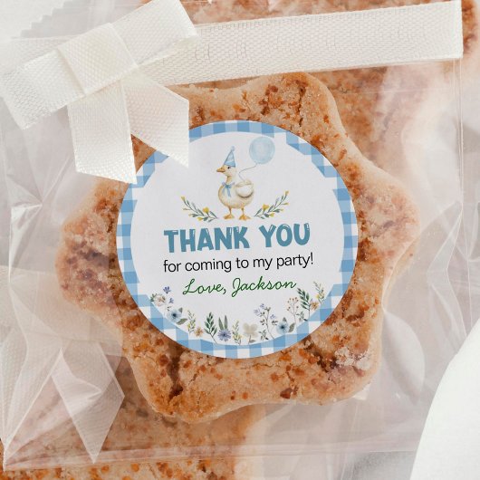 Gekke Goose Blue Balloon Verjaardag Ronde Sticker