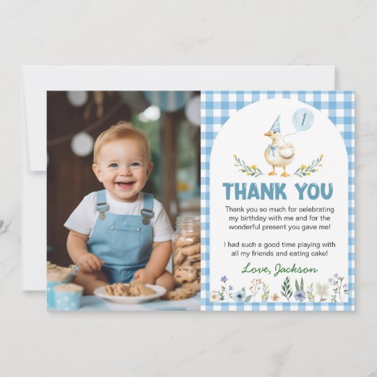 Gekke Goose Blue Balloon Verjaardagsfoto Bedankkaart (Voorkant)