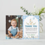 Gekke Goose Blue Balloon Verjaardagsfoto Bedankkaart (Staand voorkant)