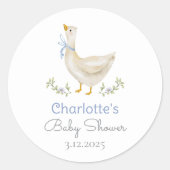 Gekke Goose Blue bow baby boy shower Bedankt Ronde Sticker (Voorkant)