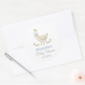 Gekke Goose Blue bow baby boy shower Bedankt Ronde Sticker (Envelop)