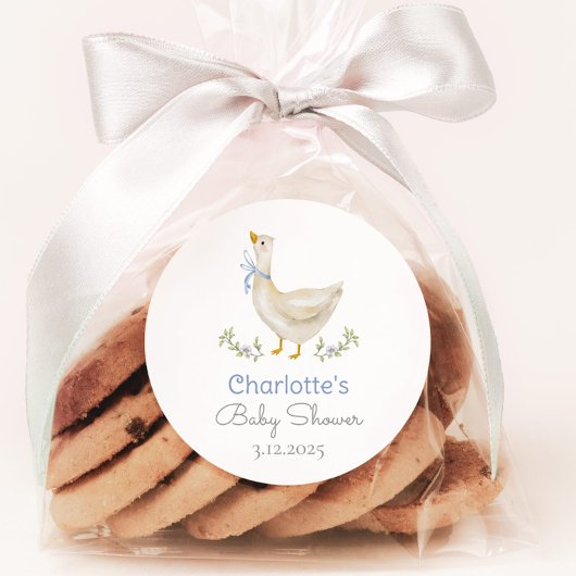 Gekke Goose Blue bow baby boy shower Bedankt Ronde Sticker