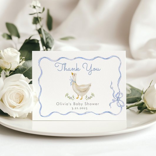 Gekke Goose Blue Bow Baby shower Bedankkaart