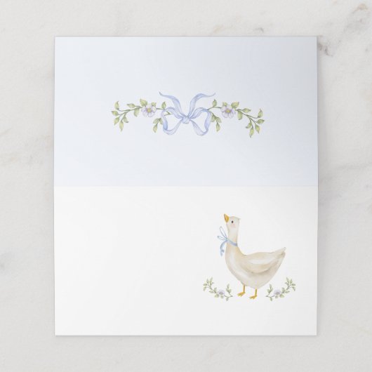 Gekke Goose Blue Bow Baby shower Plaatskaartje (Buitenkant ongevouwen)