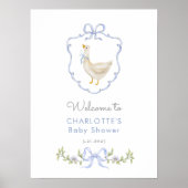 Gekke Goose Blue Bow Baby Shower Welkom Poster (Voorkant)