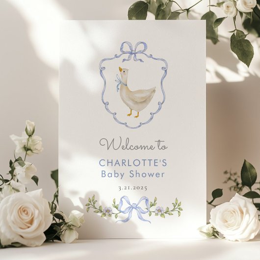 Gekke Goose Blue Bow Baby Shower Welkom Poster