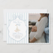Gekke Goose Blue Bow Boy Baby shower Foto Kaart (Voorkant)