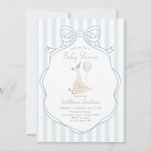 Gekke Goose Blue Bow Boy Baby shower Kaart (Voorkant)