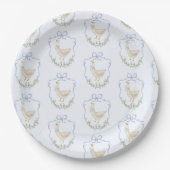 Gekke Goose Blue Bow Crest baby shower Papieren Bordje (Voorkant)