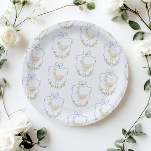 Gekke Goose Blue Bow Crest  baby shower Papieren Bordje