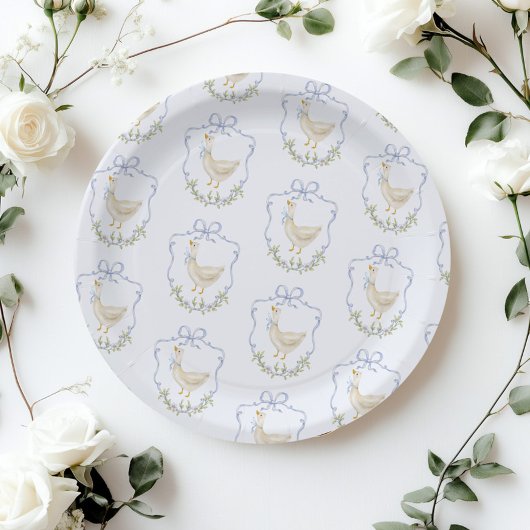 Gekke Goose Blue Bow Crest baby shower Papieren Bordje