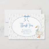 Gekke Goose Blue Bow Floral Baby shower Bedankkaart (Voorkant)