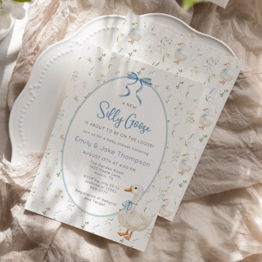 Gekke Goose Blue Bow Floral Baby shower Kaart